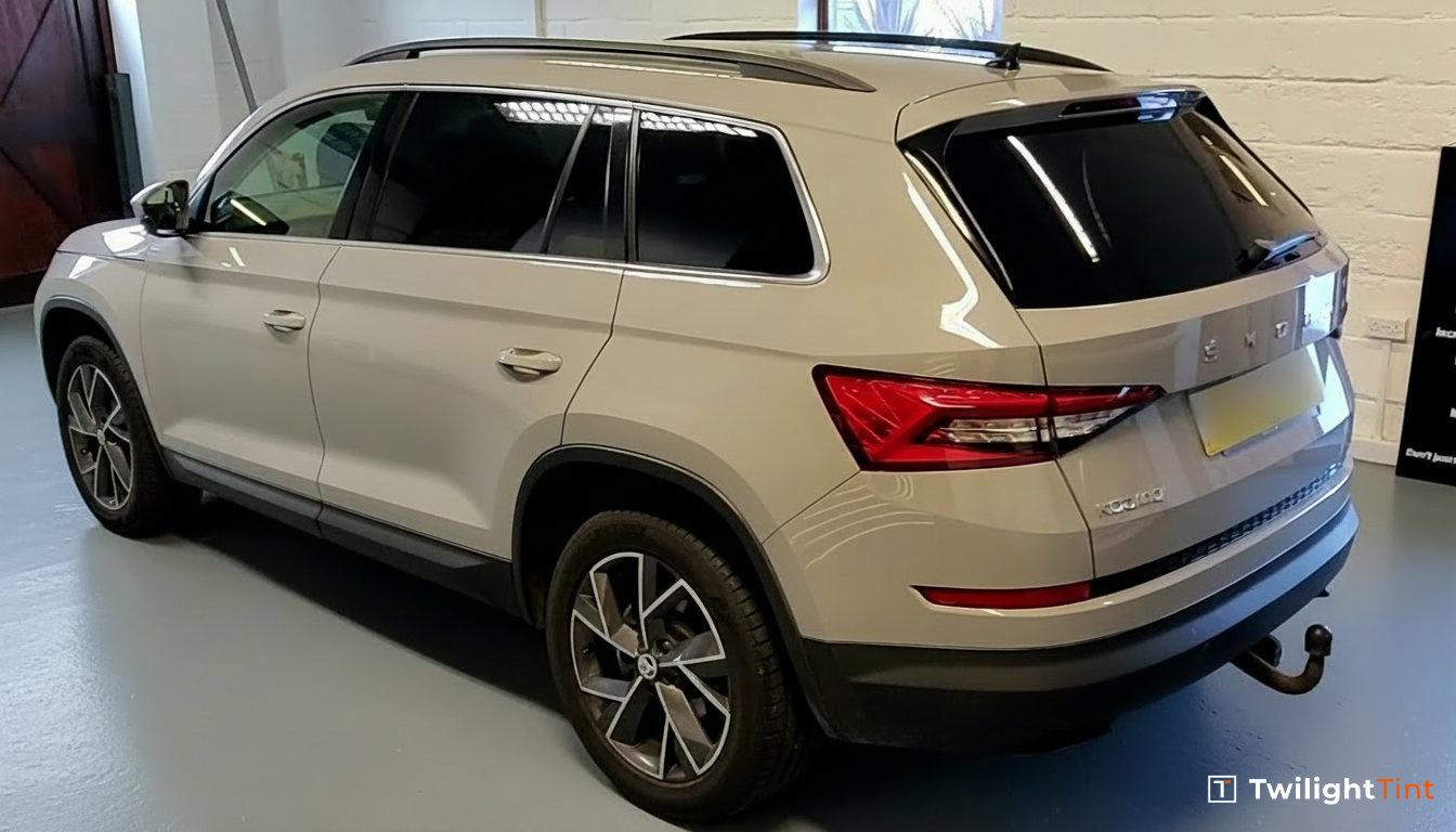 Skoda Kodiaq car window after professional window tinting by TwilightTint West Sussex